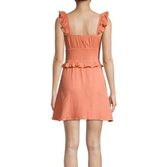 SOCIALITE Crinkled Smocked Mini Dress Size Large-Coral-NWT - Picture 2 of 16